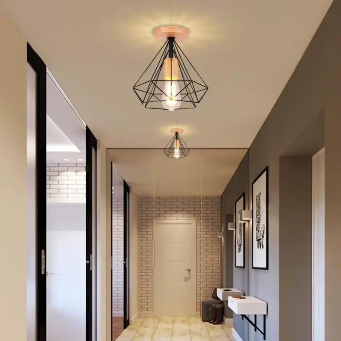 LED E27 plafonniers Vintage industriel bois plafonnier pour cuisine salon Bar Restaurant fil Cage abat-jour éclairage