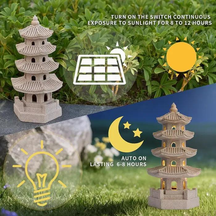 Lanterne solaire pagode, statue d'inspiration zen, lampe décorative, décorations de jardin extérieur, accessoires pour porche, patio, allée, cadeau
