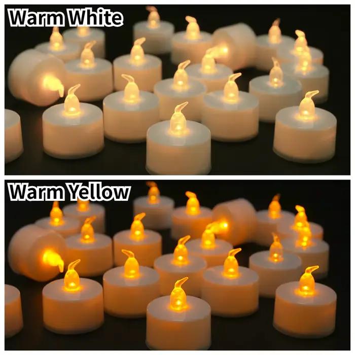 Bougies chauffe-plat LED sans flamme, jaune chaud/blanc, alimentées par batterie, pour décoration d'anniversaire de mariage et de noël, paquet de 12/24