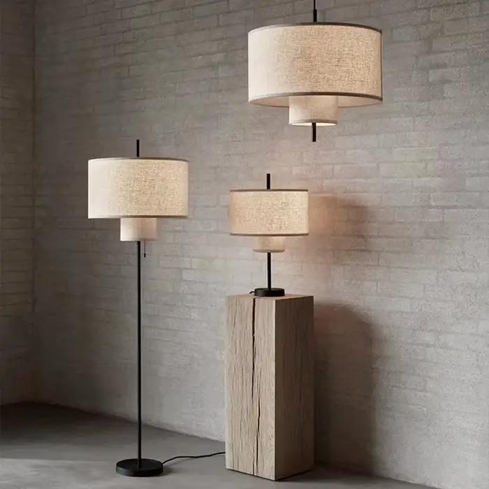 Plafonnier LED Multicouche Rustique en Tissu