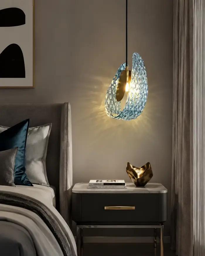 Lampe suspendue de luxe en verre bleu cuivre