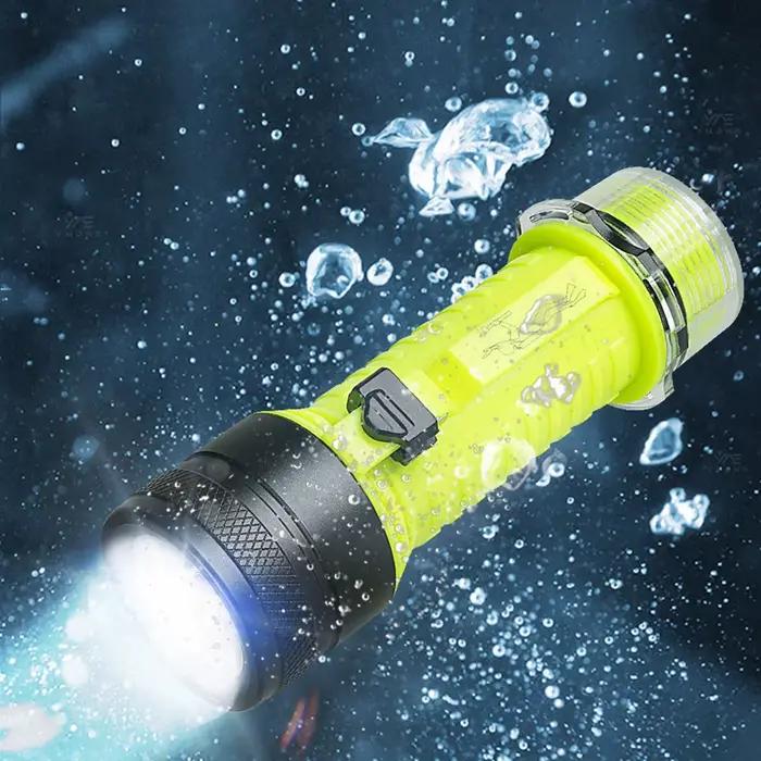 Lampe de poche de plongée professionnelle IPX8 étanche lampe de poche LED Rechargeable lumière de plongée lanterne sous-marine grotte plongée Submersible