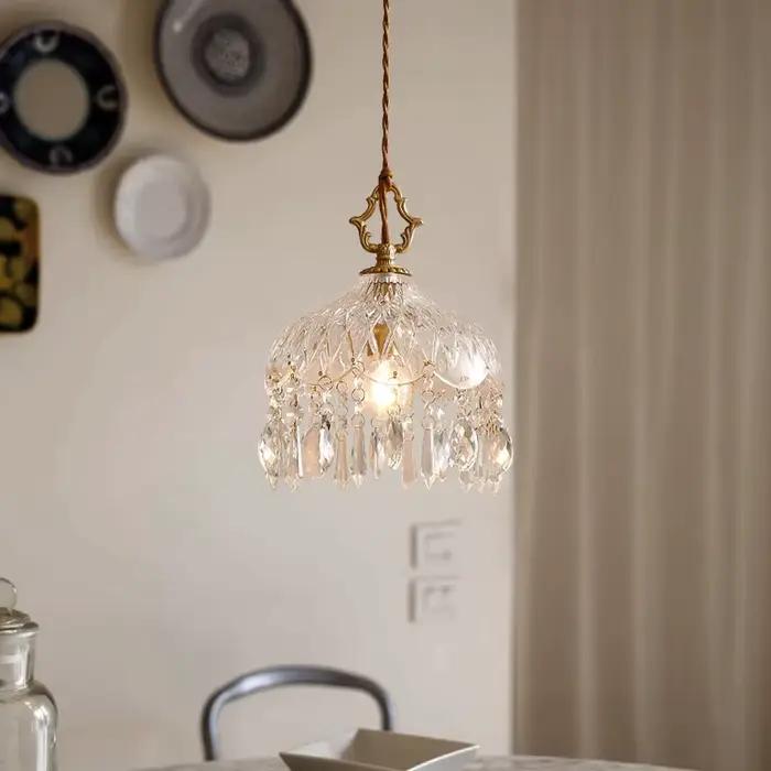 YEBMLP français rétro verre suspension intérieur LED luxe Art lustre chambre Bar Restaurant Table suspension avec ampoule E14