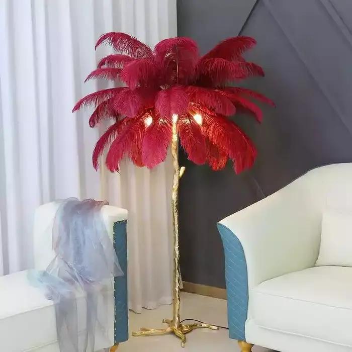Nordique décor à la maison lampadaires pour salon lampes sur pied moderne luxe plume d'autruche lampadaire LED or résine lampadaire