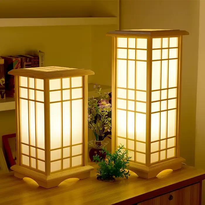 Lampadaire LED en bois de forme carrée de style hypothécaire ami japonais moderne