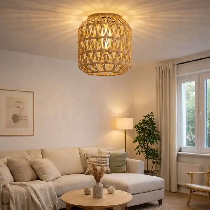 Abat-jour de lampe suspendue vintage tissé à la main style bohème pour décoration intérieure occa