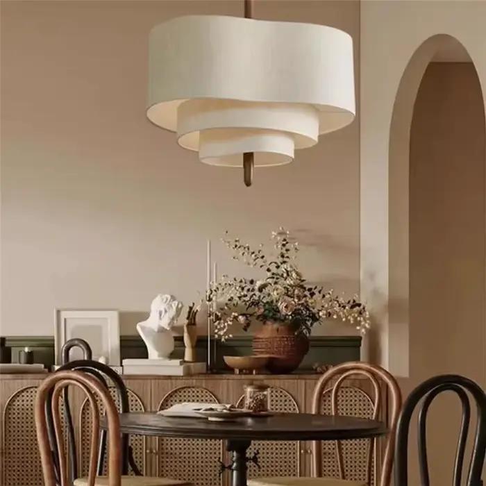 Plafonnier LED Multicouche Rustique en Tissu