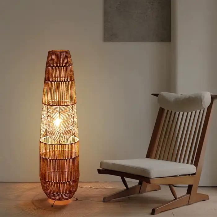 Vinatge-Lampadaire LED en Rotin Fait à la Main, Luminaire Décoratif d'Nik, Idéal pour un Salon, une Chambre à Coucher ou un Canapé
