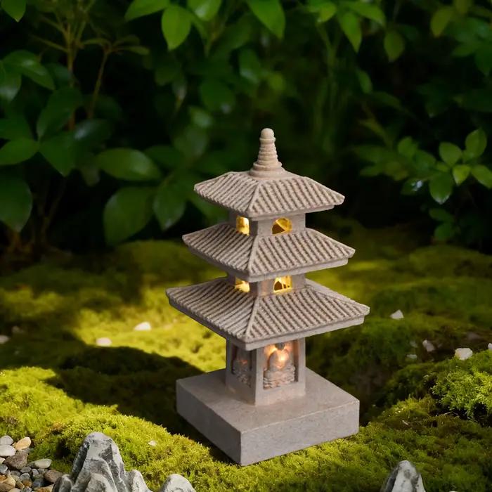 Lanterne solaire pagode, statue d'inspiration zen, lampe décorative, décorations de jardin extérieur, accessoires pour porche, patio, allée, cadeau