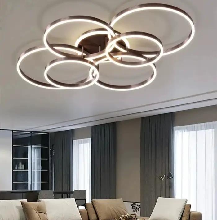 Lustre moderne à LED pour intérieur, plafonnier pour salon, bureau, chambre à coucher, anneaux ronds nordiques, décoration de la maison