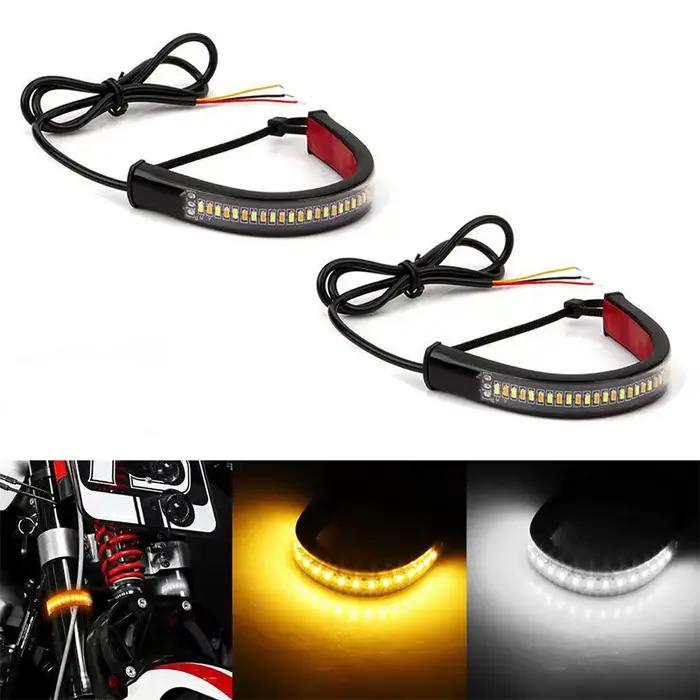 Clignotant LED pour moto, bande lumineuse DRL, ambre, blanc, anneau de fourche, clignotant de course, 1 pièce, 2 pièces, 4 pièces