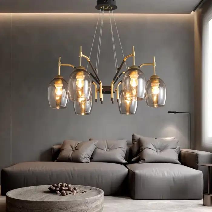 Nouveau LED lustre pour salon cuisine île salle à manger plafonnier rétro nordique noir verre E27 Design Suspension lumières