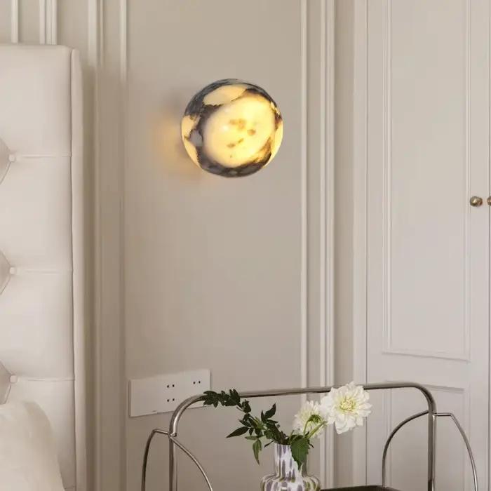 Applique murale LED de luxe haut de gamme en pierre naturelle marbrée pour chambre à coucher, chevet, salon, couloir, escalier, lavabo