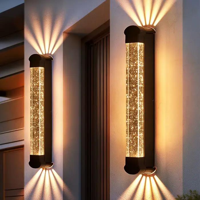 Applique murale exterieure en cristal et acier inoxydable moderne avec deux sources de lumiere led pour balcon cour couloir et escalier
