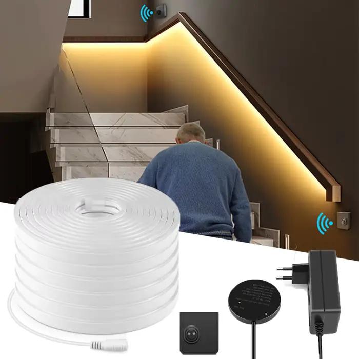 Bande lumineuse LED néon 24V, avec capteurs de mouvement PIR mobiles pratiques, un/double, éclairage de sécurité nocturne pour chambre à coucher, escaliers, salle de bains