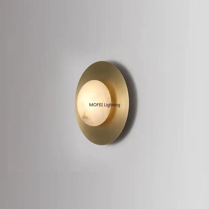 Applique murale américaine en laiton avec marbre espagnol naturel, luminaire rond pour salon, chambre à coucher, chevet, couloir, décoration intérieure