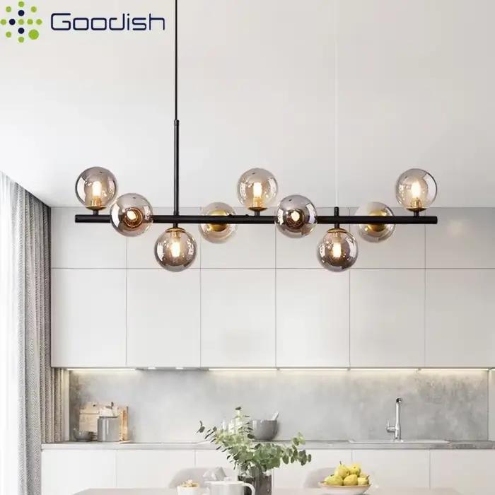 Boule de pierre de verre nordique de luxe moderne 9 têtes anneaux pendentif LED lumières Art lampes créatives pour cuisine décoration de la maison lustre