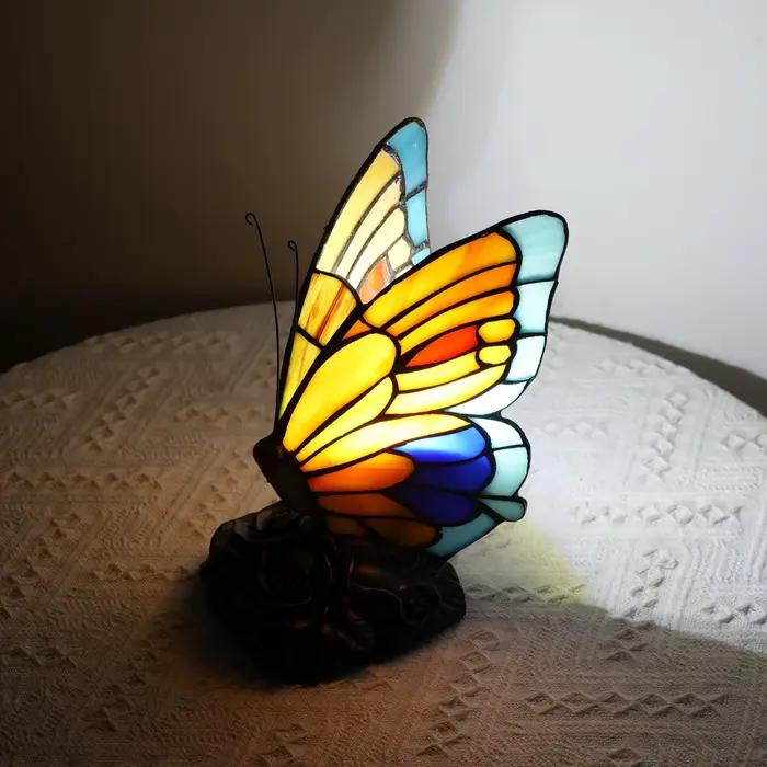 Lampes de chevet Tiffany Yellow Fairy Butterfly, abat-jour en verre teinté, lampe de bureau pour la maison ou le bureau, veilleuse, cadeau de Noël