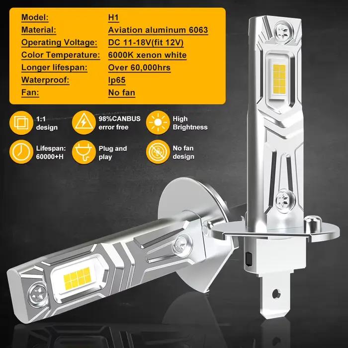 Ampoules de phares de voiture Turbo H1, 2 pièces, 20000LM 100W 6000K, lampes blanches Super lumineuses pour Ford Fiesta Focus mk4 Octavia Fiat Punto
