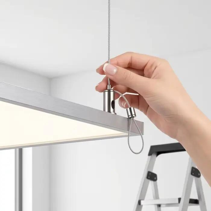 1/10 Sets Kit de suspension réglable avec câble en acier pour panneaux LED, luminaires de plafond et décoration intérieure