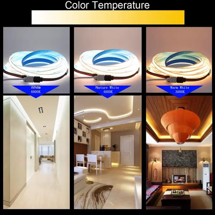 CCT/RGB/RGBW/RGBCCT COB LED bande lumineuse haute densité Flex LED bande lumineuse Dimmable FOB ruban linéaire DC24V