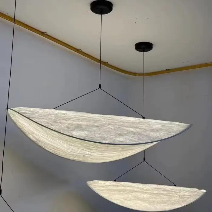 Lustres en tissu LED Wabi Sabi, luminaires suspendus modernes en forme de feuille pour salon, salle à manger, chambre à coucher, décoration de la maison