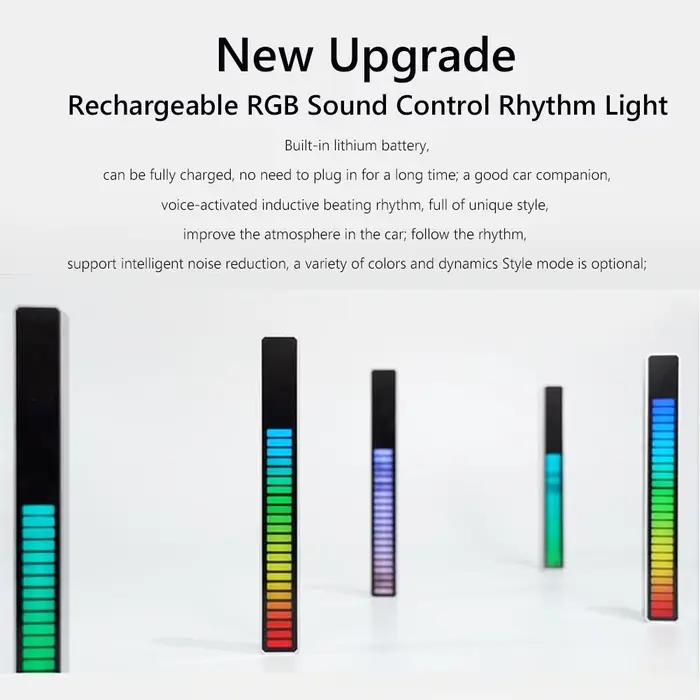 Bande lumineuse LED activée par le rythme de la musique, barre lumineuse RGB pour voiture, lampe d'ambiance, décoration de fête