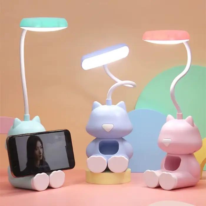 Lampe de bureau en forme de chat mignon et créative avec support pour téléphone flux lumineux pour chambre d'étudiant enfants occaions spéciales