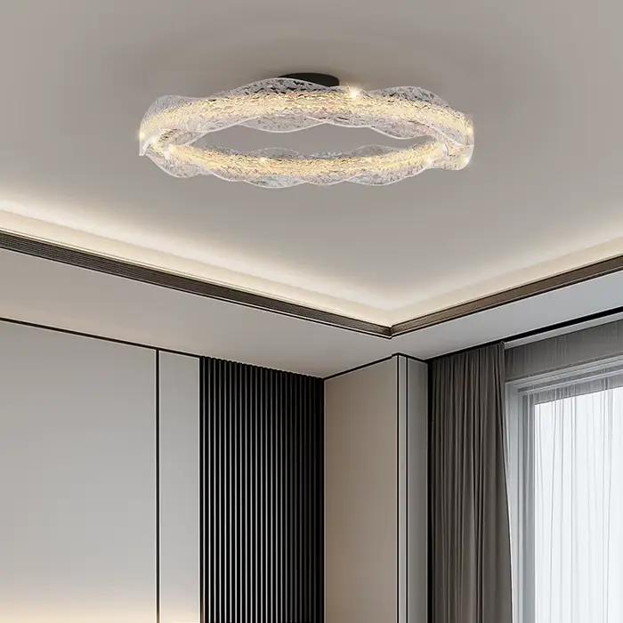 Designer italien anneau plafonnier luxe moderne lustre en cristal vague pierre