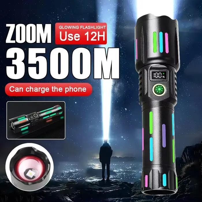 Lampe de poche Laser blanche haute puissance 800W avec bandes lumineuses 3500 mètres longue portée TYPE-C USB lampe de Camping Zoomable Rechargeable