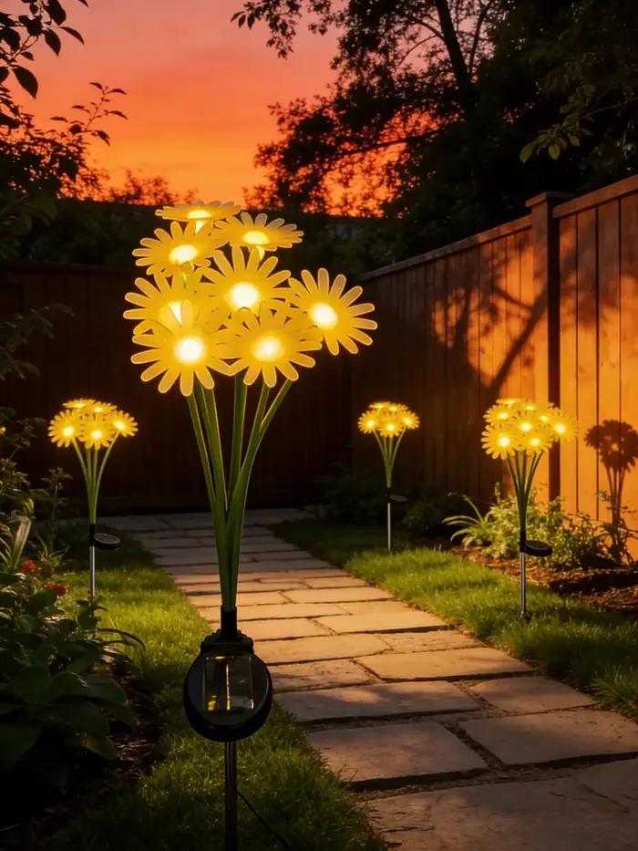Lampes solaires en forme de marguerite, éclairage extérieur étanche pour la décoration de la cour, de la pelouse et des allées