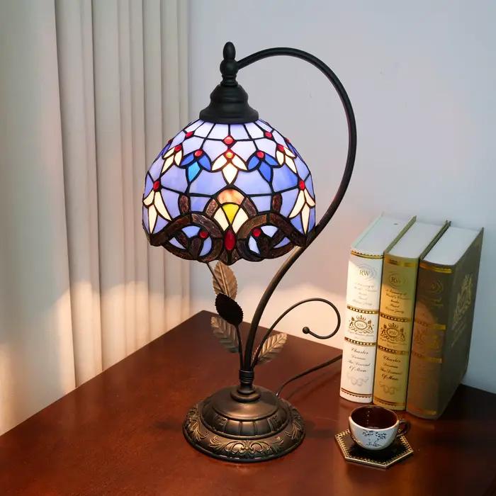 Lampe de table de style baroque, lampe en verre coloré floral, feuilles S, lampe de bureau vintage pour chevet, salon, bureau