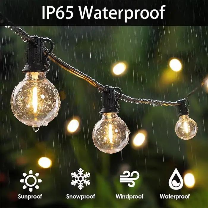 Guirlande lumineuse LED d'extérieur avec ampoules incassables G40, télécommande à énergie solaire, étanche IP65, pour cour, jardin, balcon