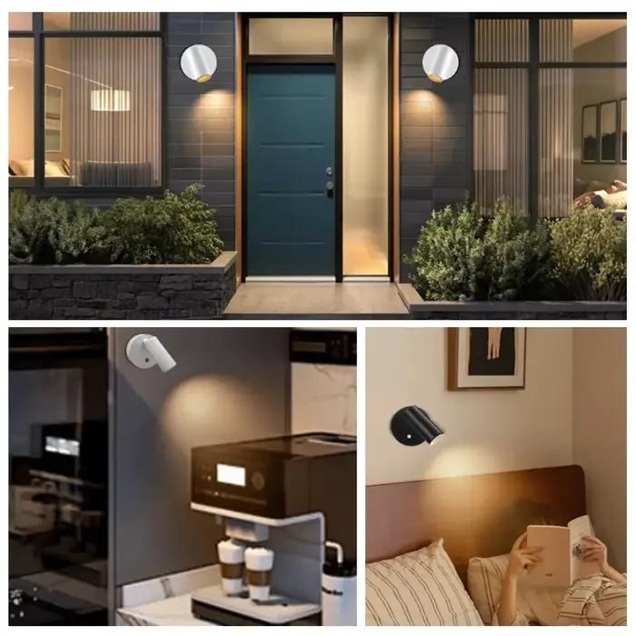 Lampe murale LED magnétique rechargeable, veilleuses tactiles sans fil, projecteur 360° °   Lampe de lecture rotative pour chevet de chambre à coucher