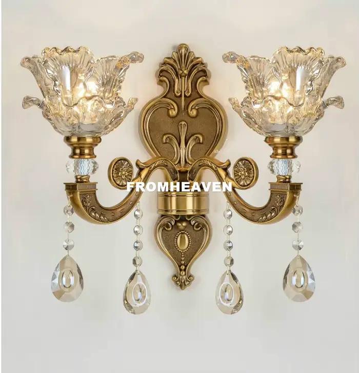 Nouvellement moderne européen couleur Bronze luxe en alliage de Zinc cristal appliques murales chambre lampes de chevet allée applique décoration de la maison