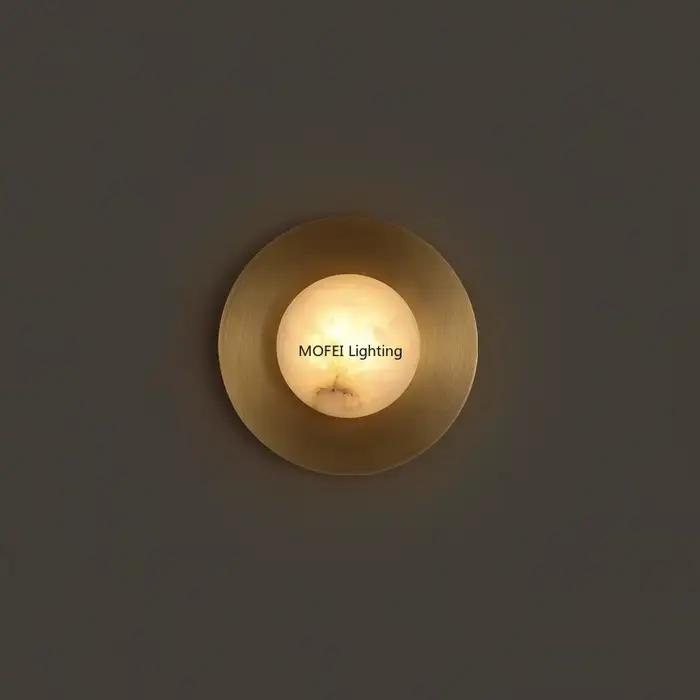 Applique murale américaine en laiton avec marbre espagnol naturel, luminaire rond pour salon, chambre à coucher, chevet, couloir, décoration intérieure