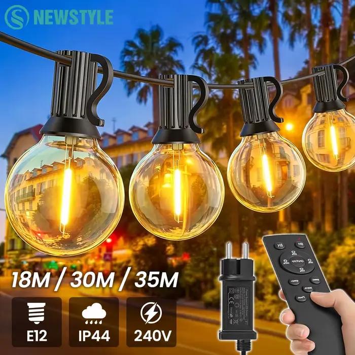 Guirlandes lumineuses basse tension 24V avec télécommande, 3 modes d'éclairage, étanches IP44, ampoules LED G40 incassables, guirlande lumineuse G40