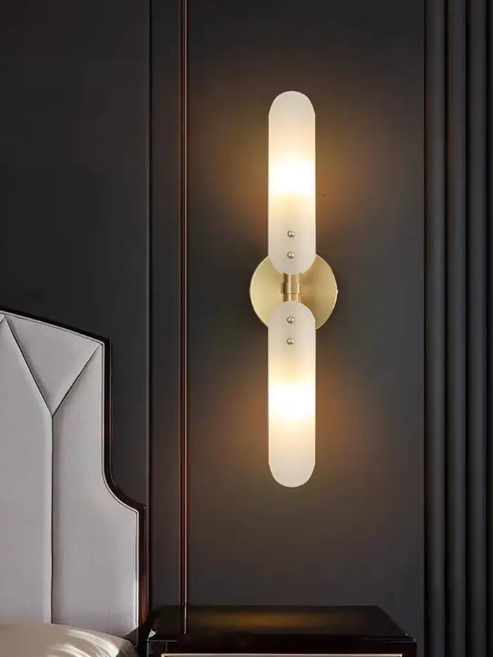 Lampe murale LED 2026 en cuivre, verre, or et noir – Applique murale, lampe de chevet pour couloir, chambre et salon