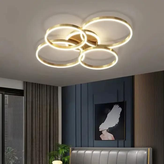 Lustre moderne à LED pour intérieur, plafonnier pour salon, bureau, chambre à coucher, anneaux ronds nordiques, décoration de la maison