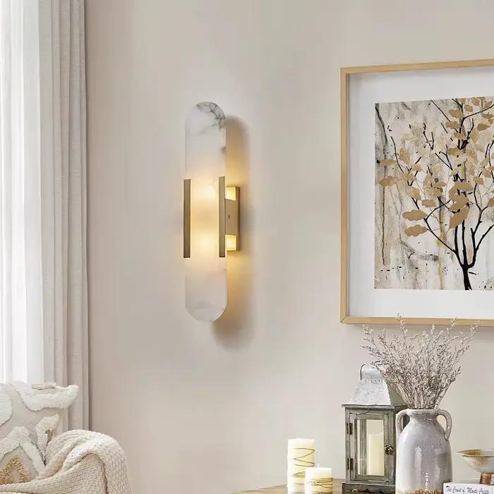 Lampes de chevet en marbre de style nordique moderne haut de gamme, éclairage mural pour salon, décoration élégante de la pièce, éclairage mural LED en marbre pour l'intérieur