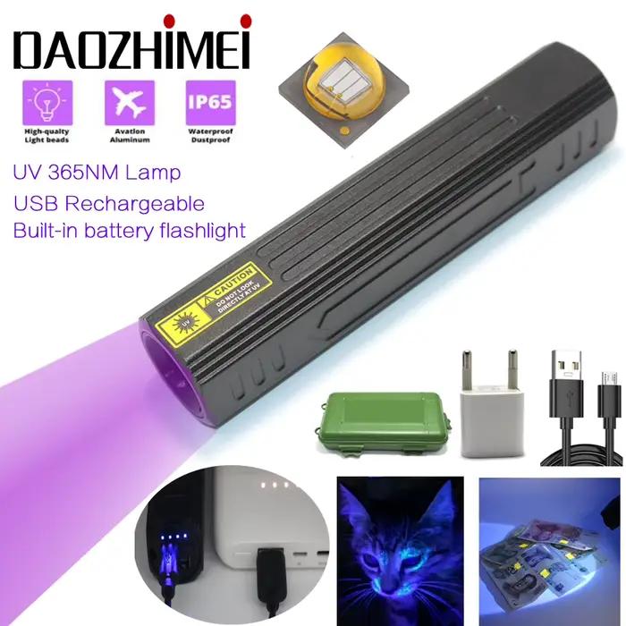 Lampe LED ultraviolette haute puissance 365 nm, rechargeable par USB, lampe ultraviolette, lampe torche à lumière noire, détecteur d'urine d'animaux domestiques
