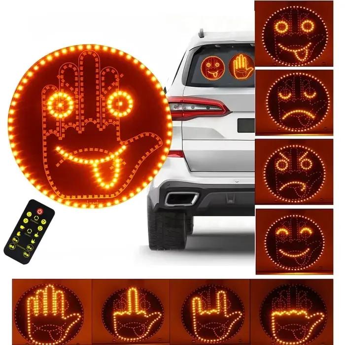 Lampe de geste créative et amusante, trois modèles, intérieur de voiture, pare-brise arrière, panneau de geste de la main, panneau de doigt du milieu, feu de stop d'avertissement