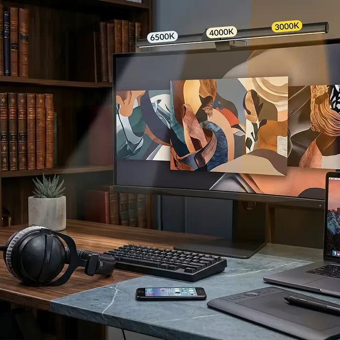 Barre lumineuse LED pour écran d'ordinateur, lampe de bureau, barre lumineuse pour écran, protection des yeux, gradation progressive, lampe de table pour le travail et les jeux