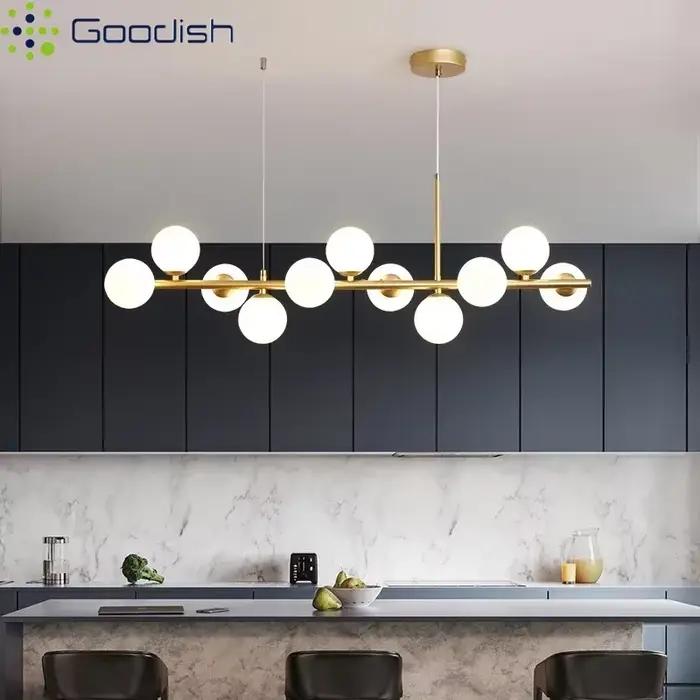 Boule de pierre de verre nordique de luxe moderne 9 têtes anneaux pendentif LED lumières Art lampes créatives pour cuisine décoration de la maison lustre