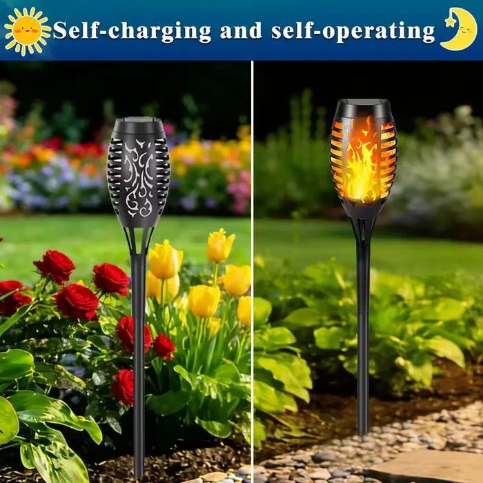 Lampe torche solaire à flamme vacillante, détection intelligente de la lumière, éclairage extérieur pour aménagement paysager, lumières décoratives pour jardins, patio, chemin, pelouse