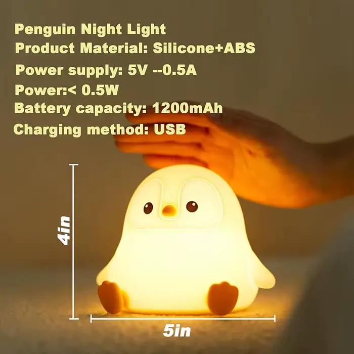 Veilleuse en silicone en forme de pingouin, lampe mignonne pour chambre d'enfant, rechargeable/à intensité variable, lampe de chevet LED souple en forme d'animal, à commande tactile