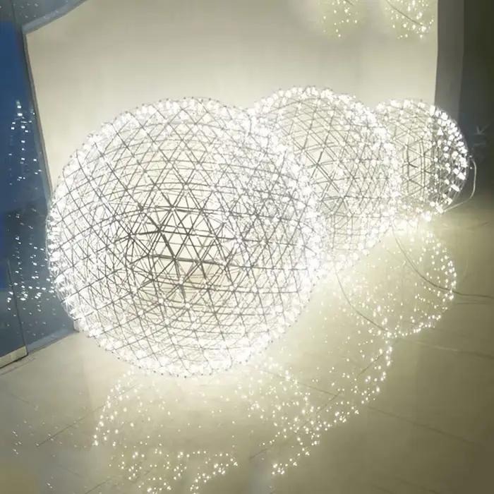 Moderne bref Loft étincelle boule LED lumières Lustre luminaire feu d'artifice en acier inoxydable hall