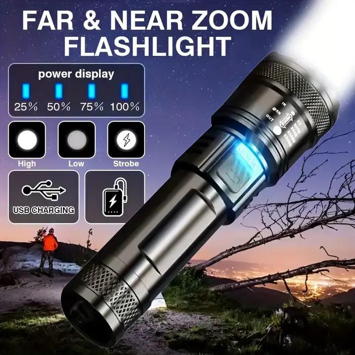 Lampe de poche à Zoom télescopique, torche haute puissance, lampe de poche LED Rechargeable par USB, lanterne tactique Portable, lumière forte pour l'extérieur