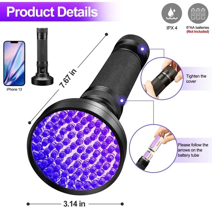 51/100/128 Led portable UV lumière noire lampe de poche torche ultraviolette détecteur