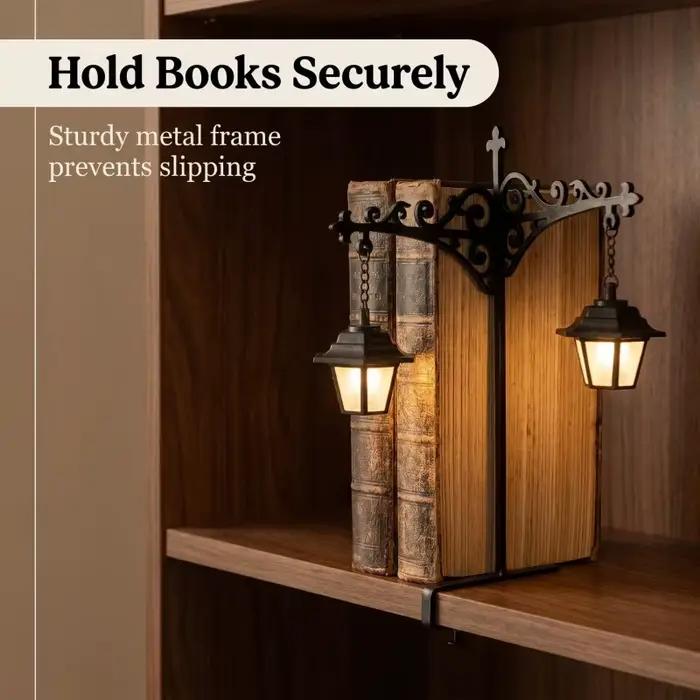 Lampe de chevet en fer forgé pour coin lecture et décoration intérieure avec fonction de séparateur de livres et gestion de bibliothèque